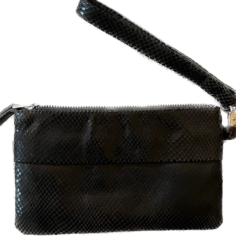 Leather Brown Snake Skin Textured Clutch Wristlet - Faneema
